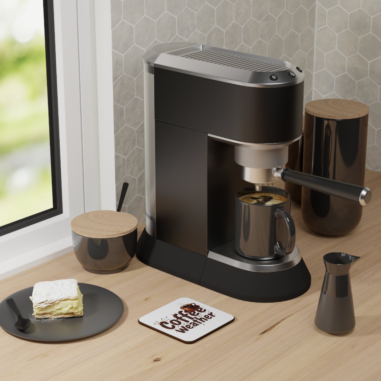 Coffee Weather Coaster — Ceramic Cup Drink Coaster with Coffee Bean Design
