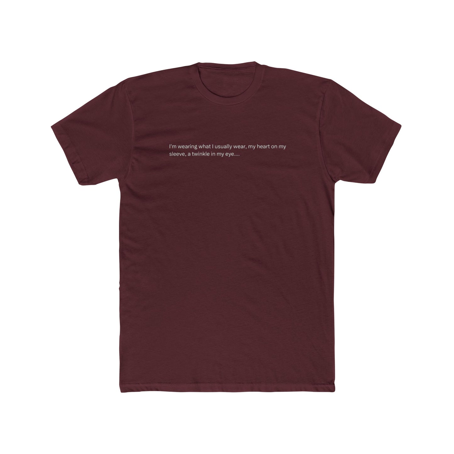 Minimalist Black T‑Shirt with Small White Quote — "I’m assuming what I actually want, my heart or my stomach, is invisible in any state."