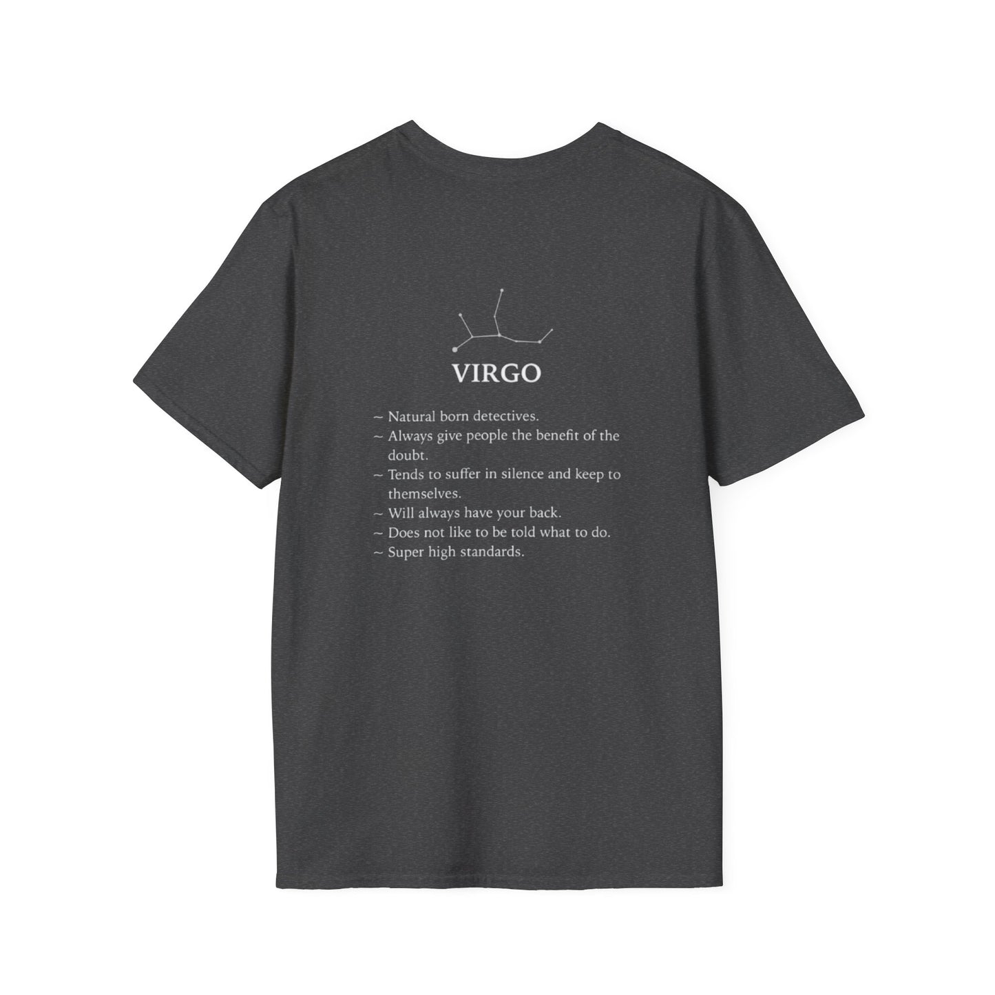Virgo Zodiac T-Shirt — Vintage Astrology Tee with Virgo Traits (Constellation Back)