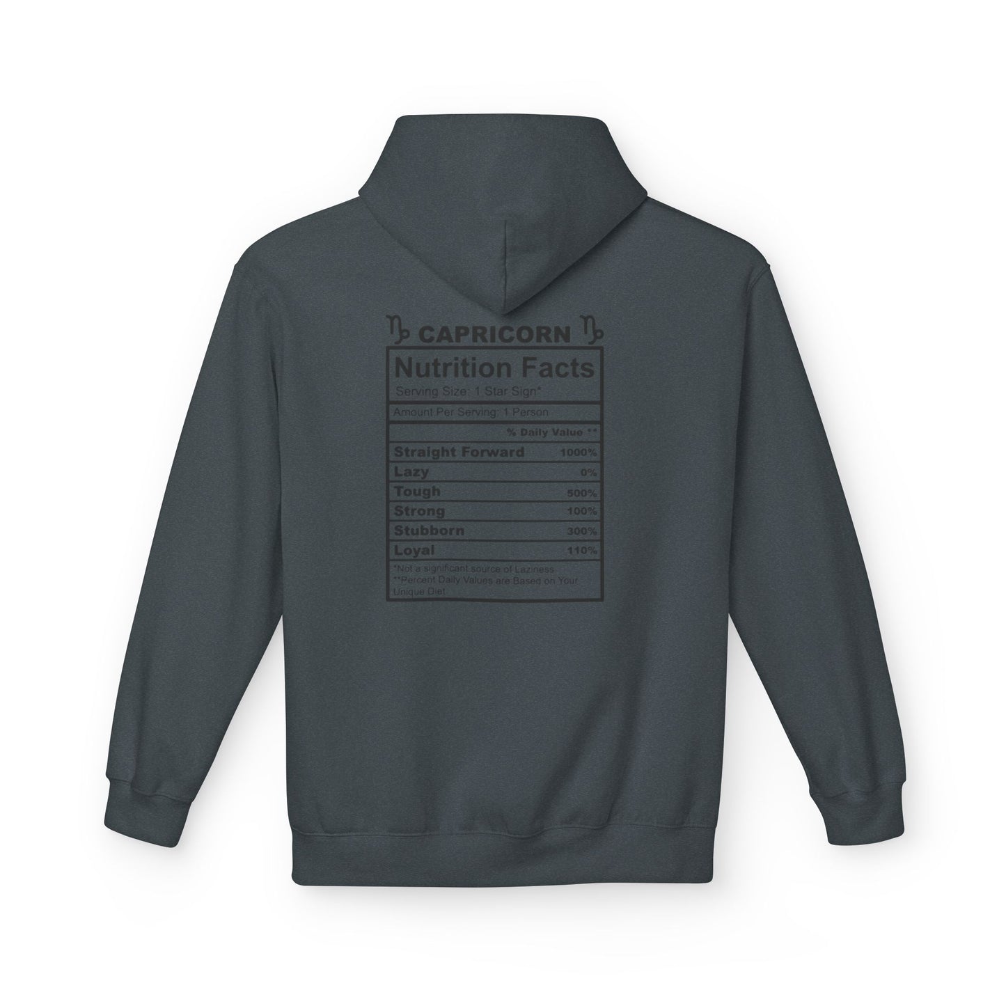 Capricorn Hoodie — Zodiac Nutrition Facts Graphic Sweatshirt