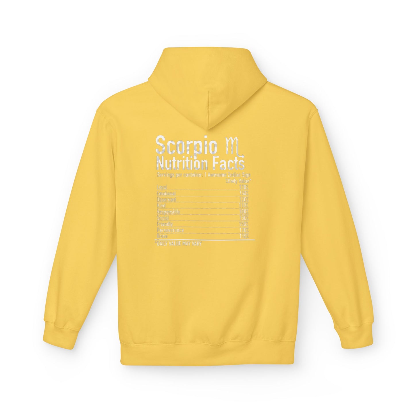 Scorpio Hoodie — Zodiac Scorpion Graphic with 'Scorpio Nutrition Facts' Back Print