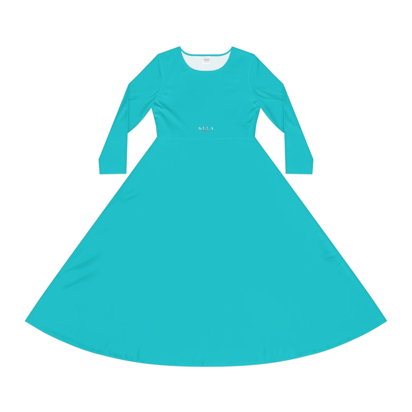 "Gela Her"Turquoise Long Sleeve Dance Dress — Flowing Twirl Skirt for Practice & Performance