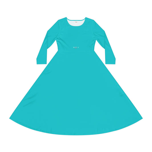 "Gela Her"Turquoise Long Sleeve Dance Dress — Flowing Twirl Skirt for Practice & Performance