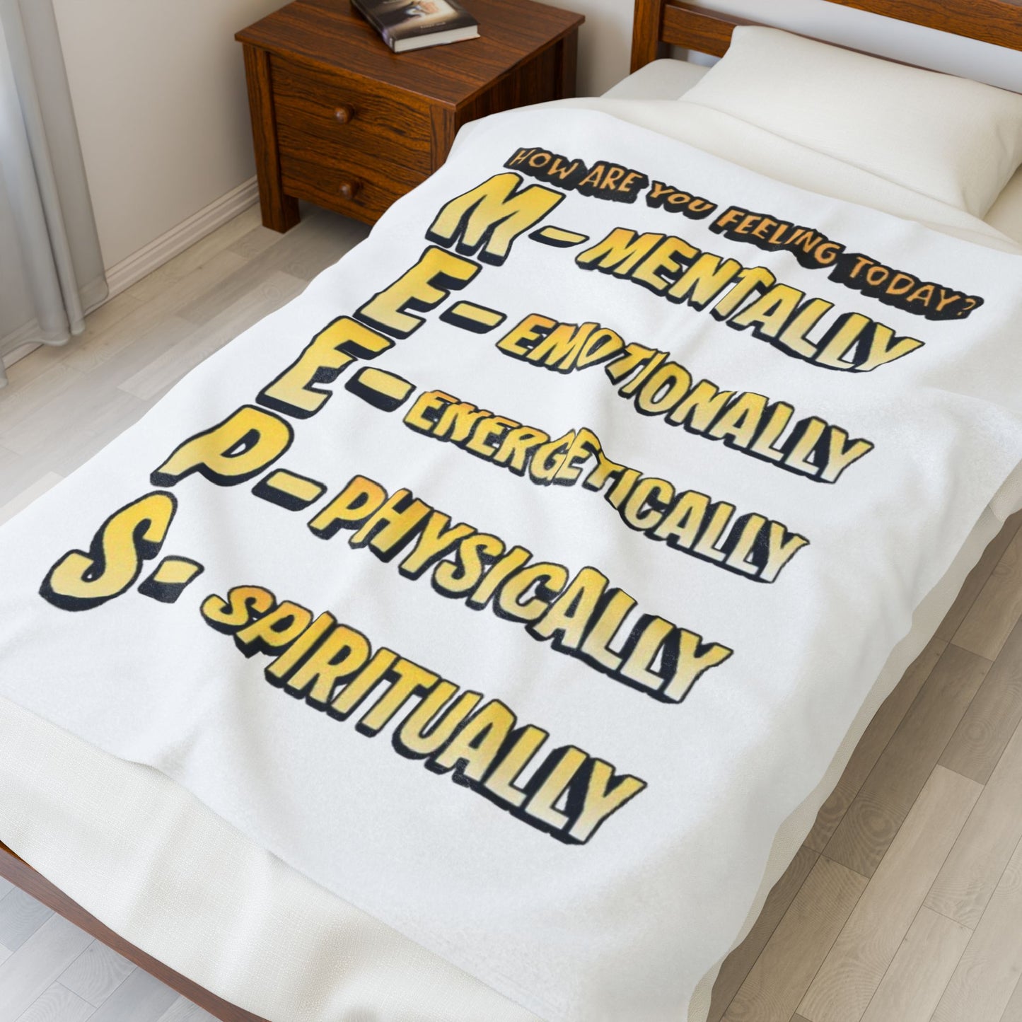 Velveteen Blanket – “How Are You Feeling Today? MEEPS” Mental Wellness Plush Throw