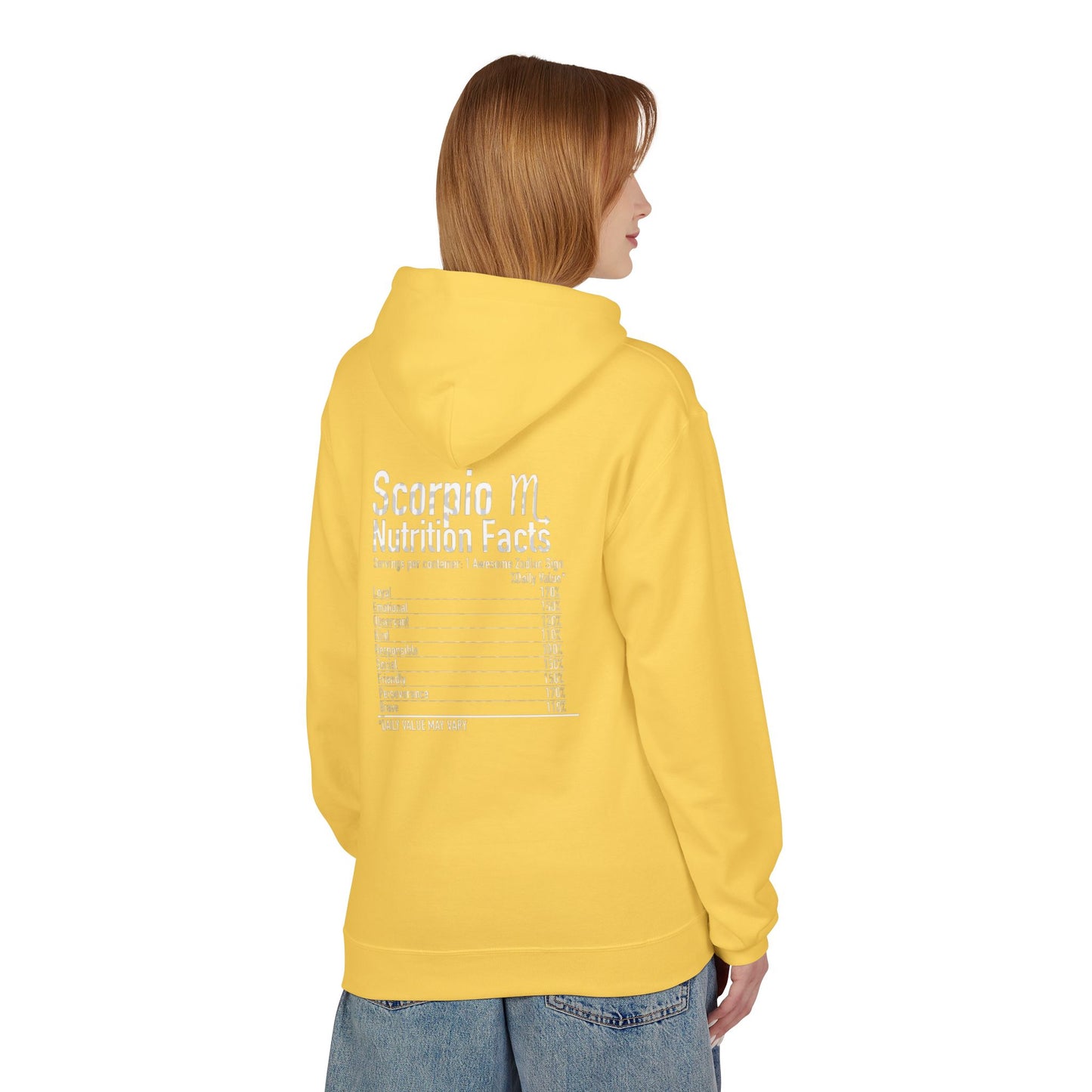 Scorpio Hoodie — Zodiac Scorpion Graphic with 'Scorpio Nutrition Facts' Back Print