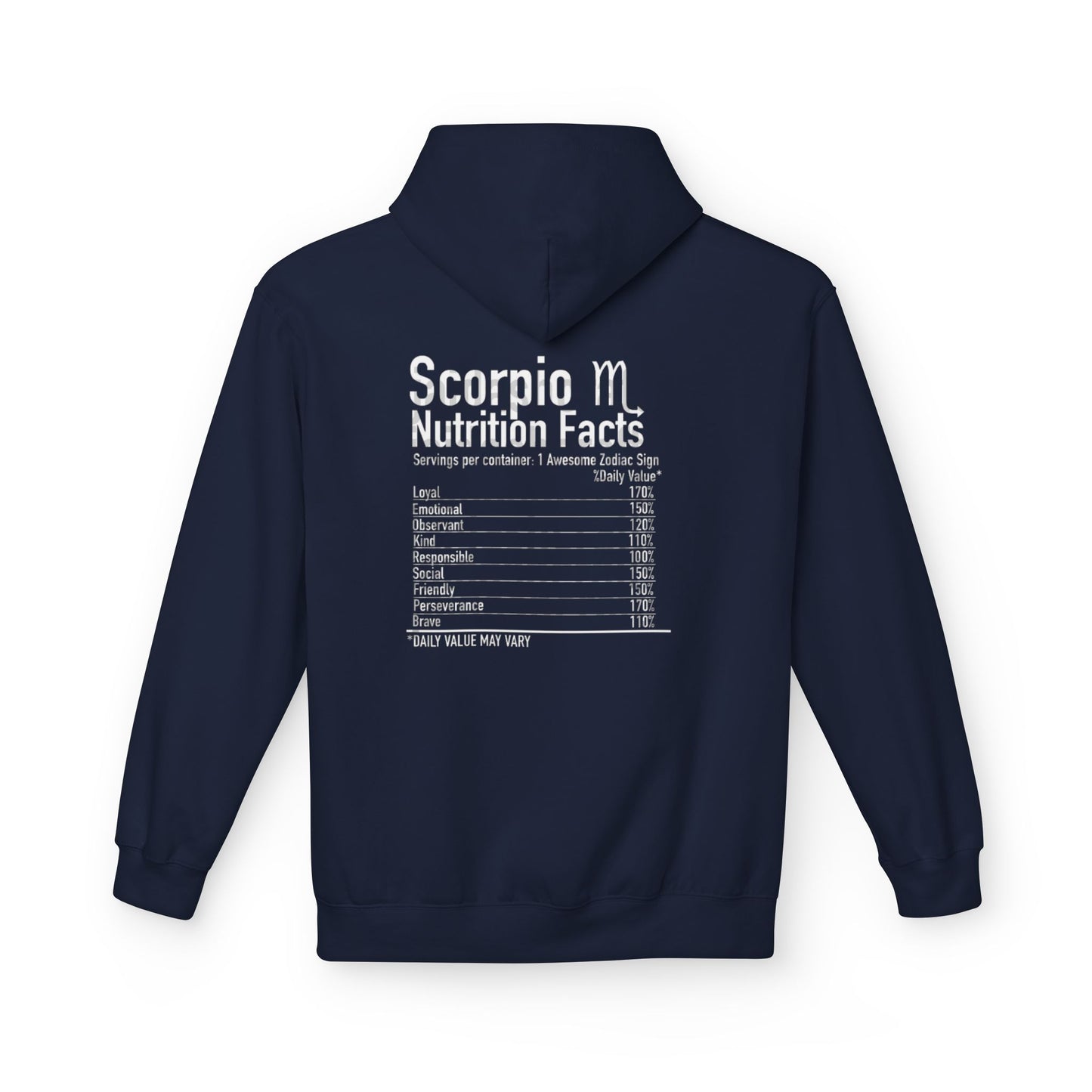 Scorpio Hoodie — Zodiac Scorpion Graphic with 'Scorpio Nutrition Facts' Back Print