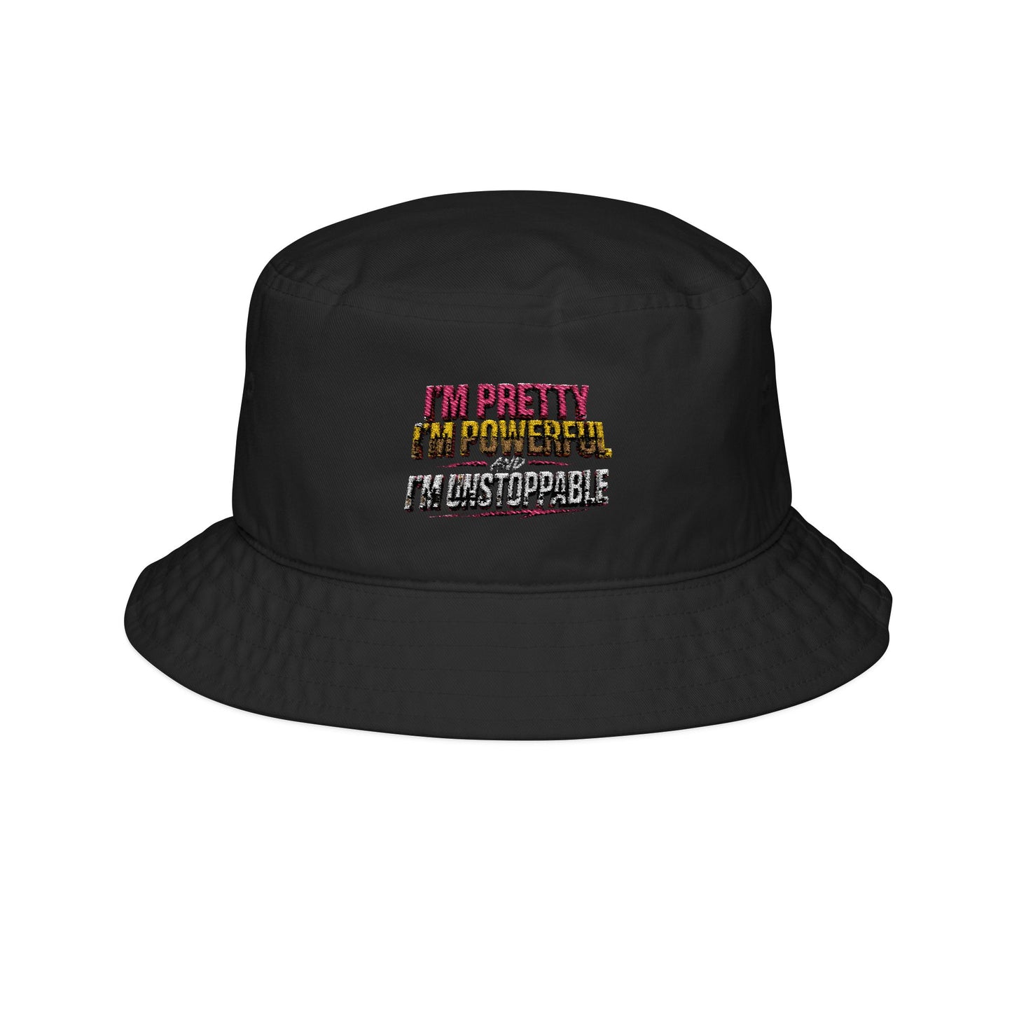 Embroidered "I'm Pretty, I'm Powerful" Bucket Hat - Trendy Statement Headwear