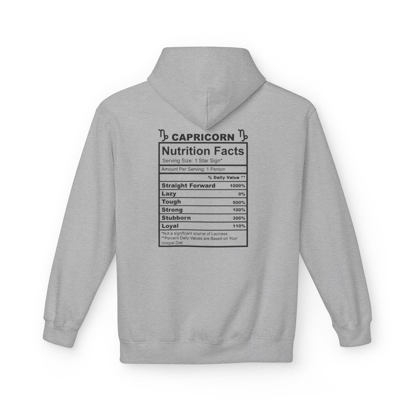 Capricorn Hoodie — Zodiac Nutrition Facts Graphic Sweatshirt