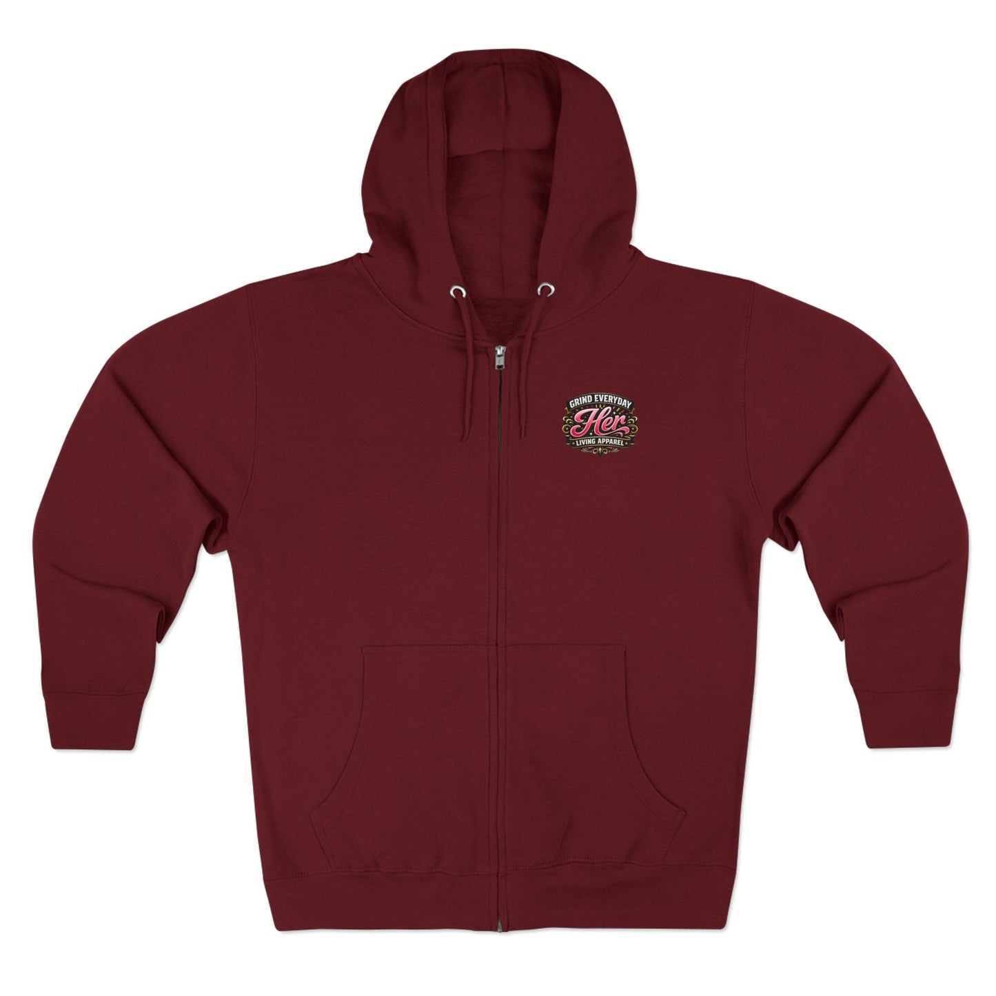 Zip Hoodie — 'Rich in Love' Vintage Crest Chest Logo, Subtle Back Text