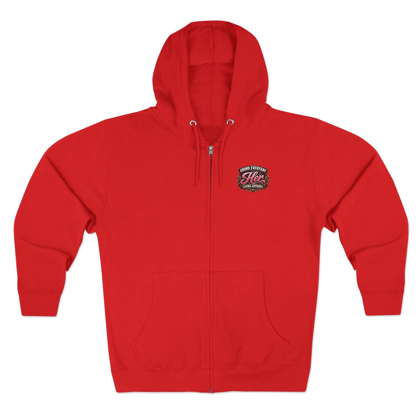 Zip Hoodie — 'Rich in Love' Vintage Crest Chest Logo, Subtle Back Text