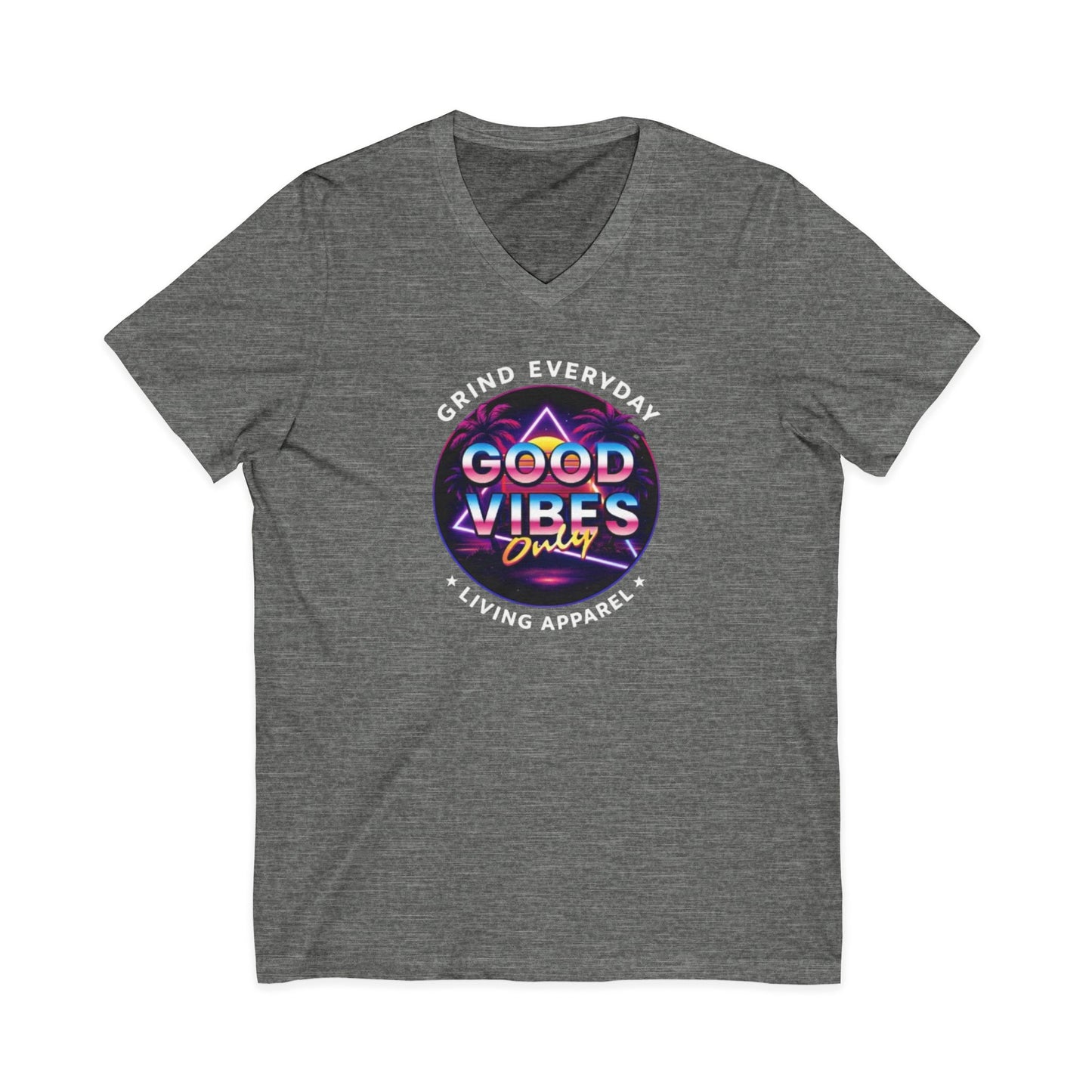 Good Vibes Only V-Neck Tee — Retro Motivational Graphic T-Shirt