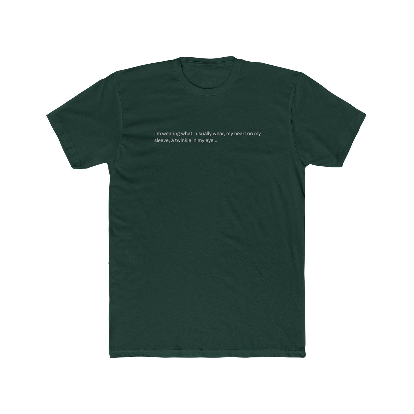 Minimalist Black T‑Shirt with Small White Quote — "I’m assuming what I actually want, my heart or my stomach, is invisible in any state."