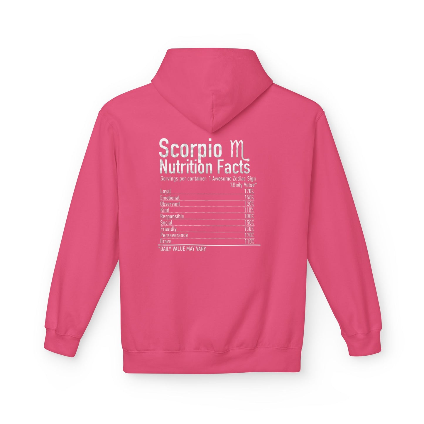Scorpio Hoodie — Zodiac Scorpion Graphic with 'Scorpio Nutrition Facts' Back Print