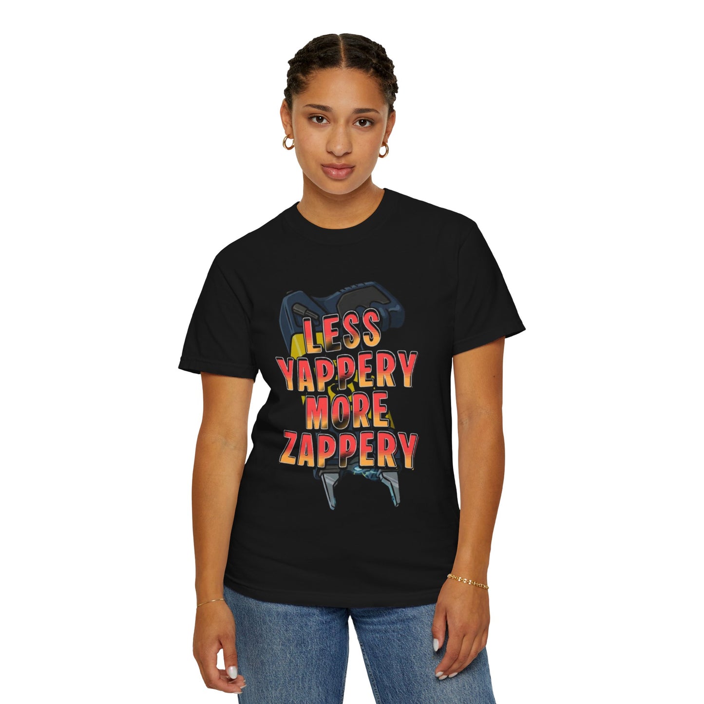 T-Shirt — "Less Yappery More Zappery" Graphic Tee (Retro Electricist Vibe)