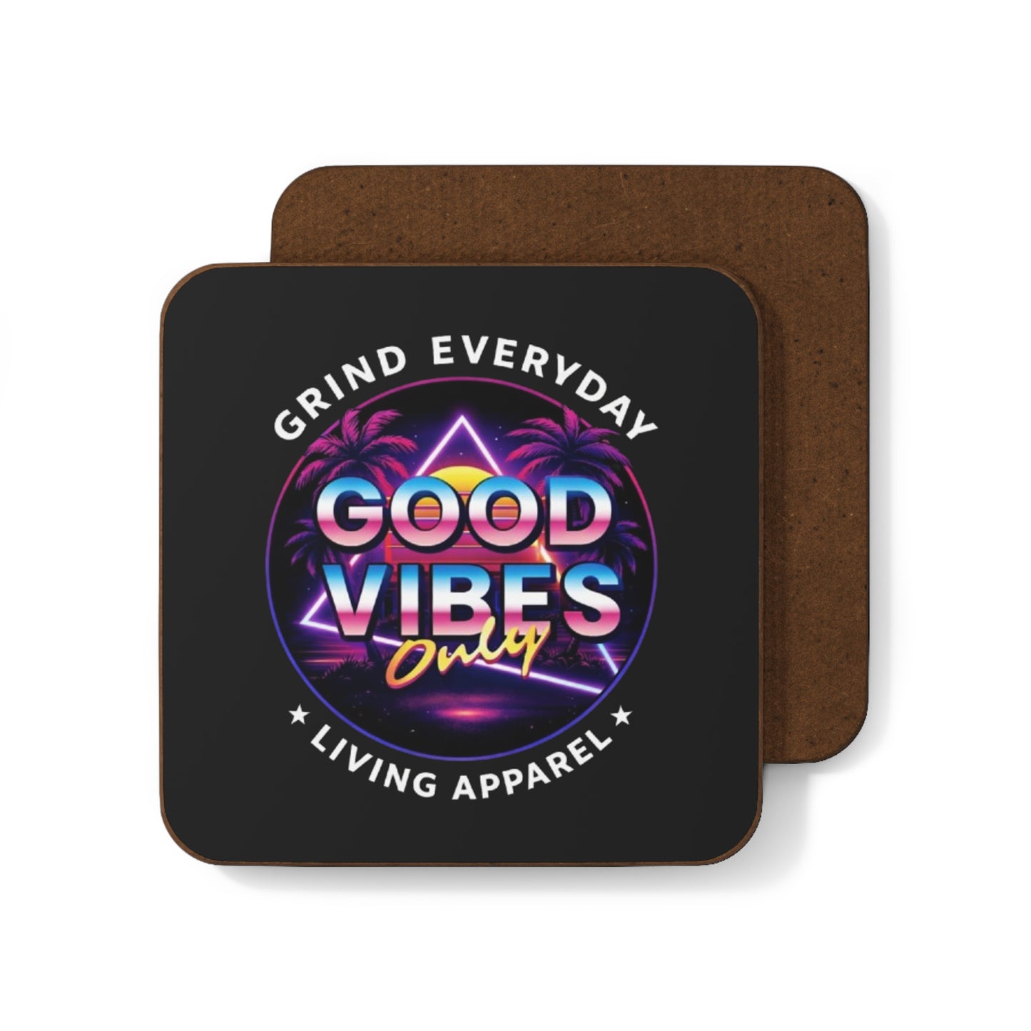 Hardboard Coaster — 'Good Vibes Only' Retro Neon Drink Coaster