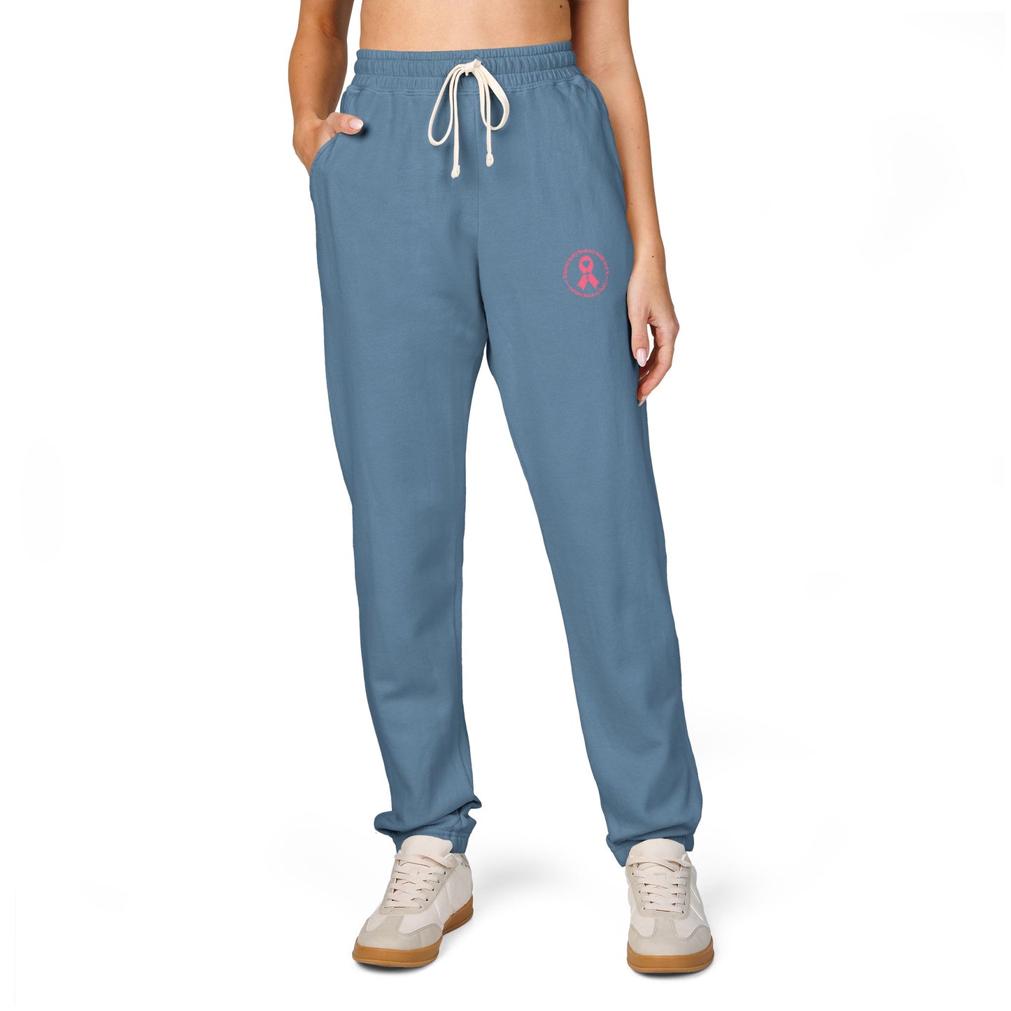 Embroidered Pink Ribbon Joggers — Cancer Awareness Sweatpants