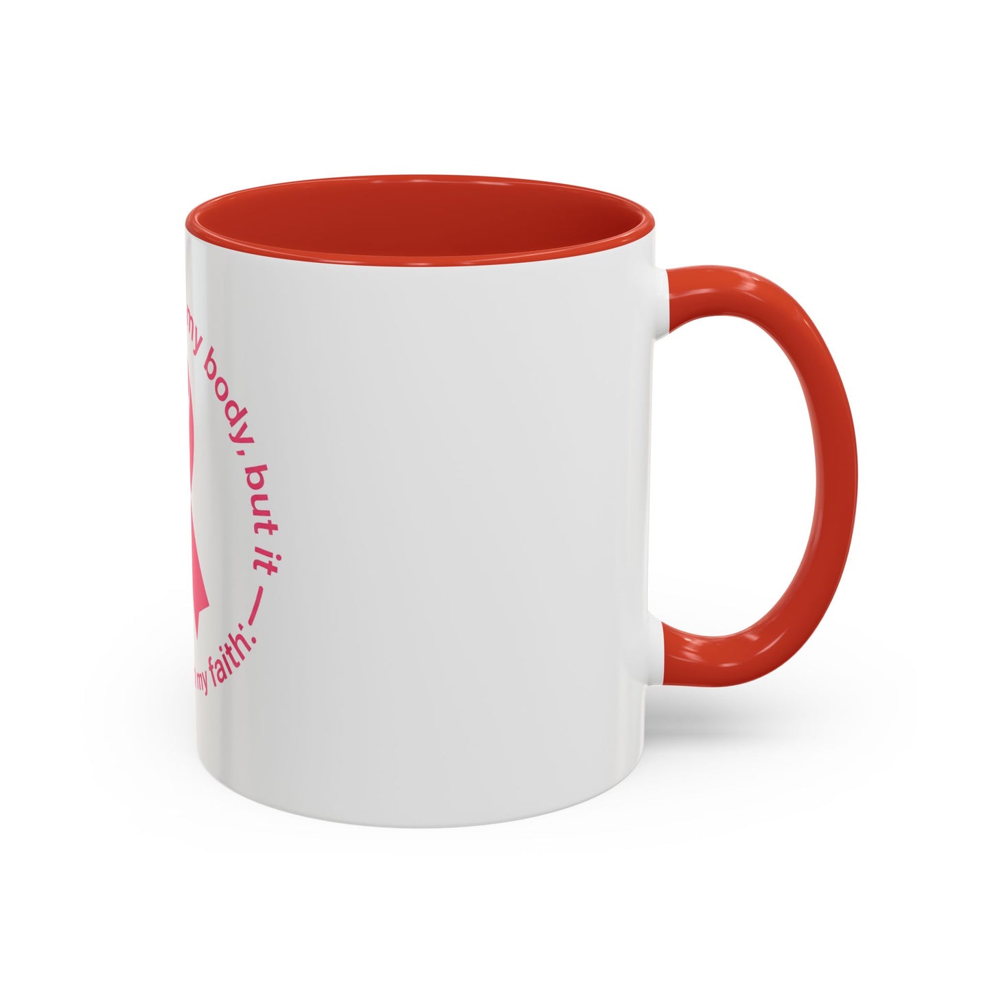 Cancer Faith Ribbon Mug – "Cancer may test my body, but it cannot touch my faith" Accent Coffee Mug