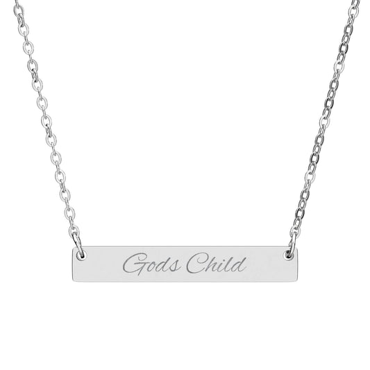 Engraved "God's Child" Horizontal Bar Necklace — Personalized Faith Jewelry