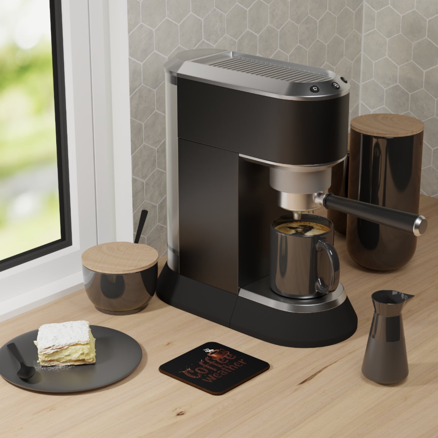 Coffee Weather Coaster — Ceramic-Look Hardboard Drink Coaster