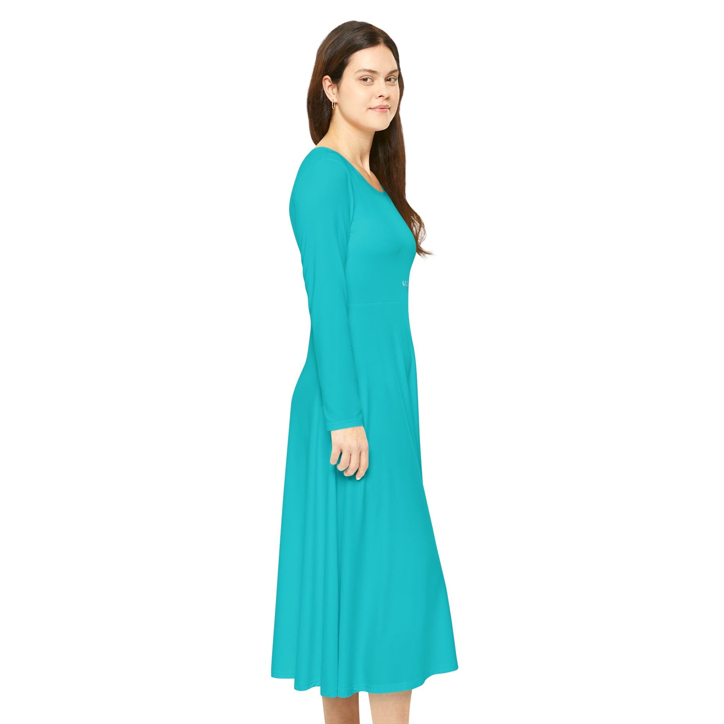 "Gela Her"Turquoise Long Sleeve Dance Dress — Flowing Twirl Skirt for Practice & Performance