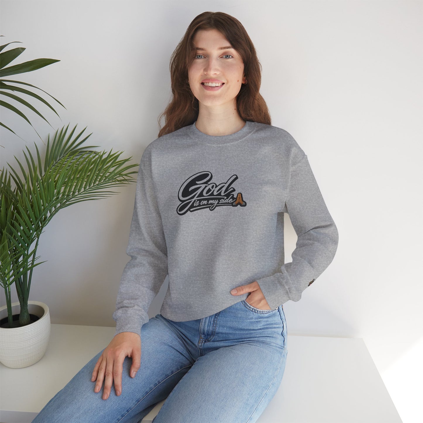 Crewneck Sweatshirt — "God Is On My Side" Faith Script Logo