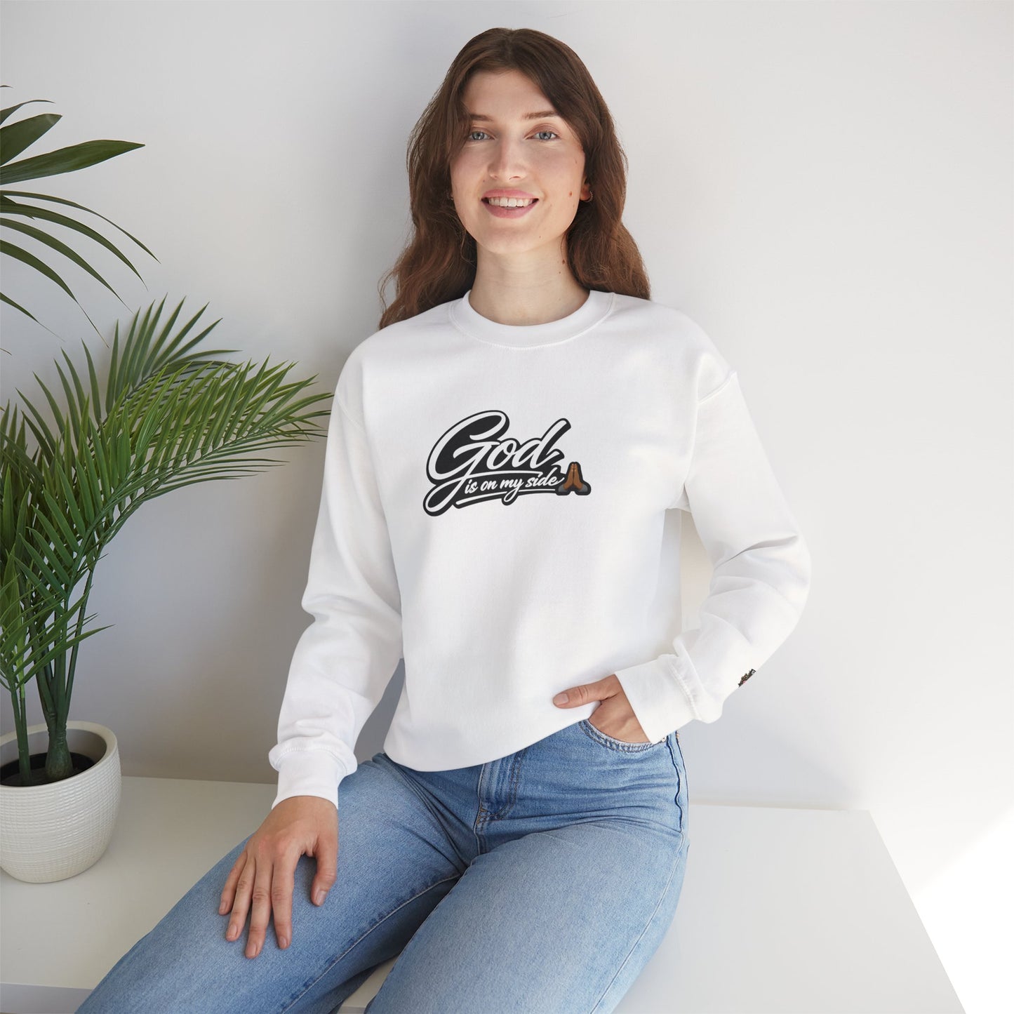 Crewneck Sweatshirt — "God Is On My Side" Faith Script Logo