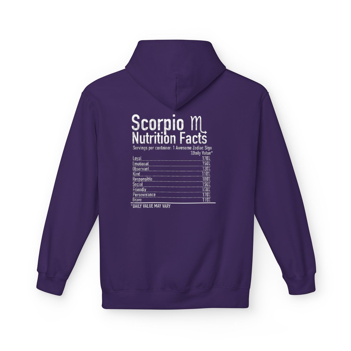 Scorpio Hoodie — Zodiac Scorpion Graphic with 'Scorpio Nutrition Facts' Back Print