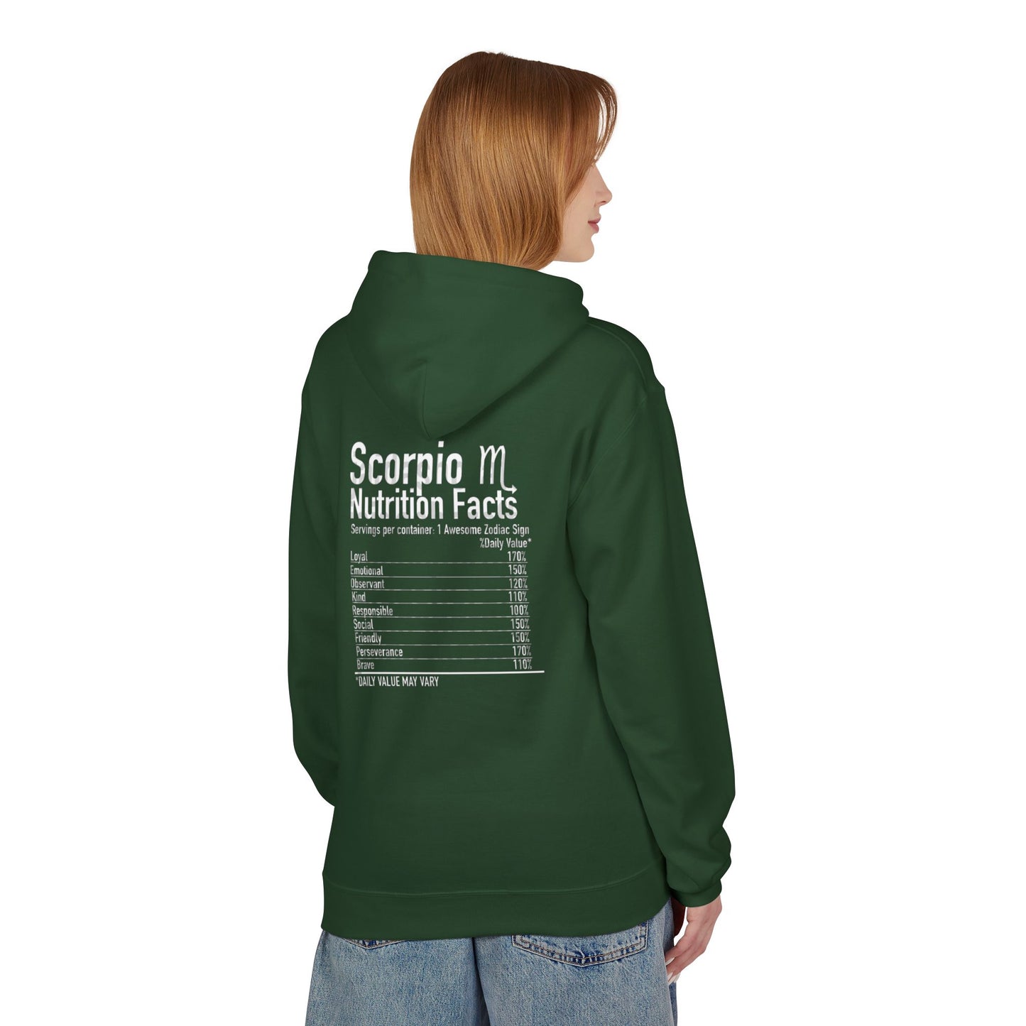 Scorpio Hoodie — Zodiac Scorpion Graphic with 'Scorpio Nutrition Facts' Back Print