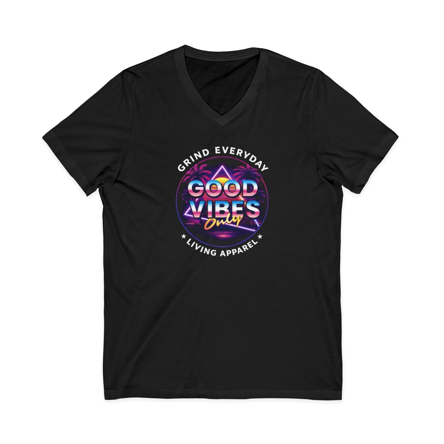 Good Vibes Only V-Neck Tee — Retro Motivational Graphic T-Shirt