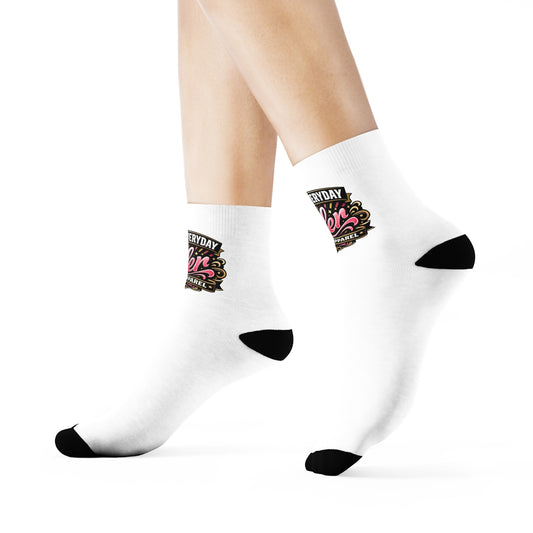 Crew Socks - "Grind Everyday, Living Apparel" Retro Script Logo Crew Socks