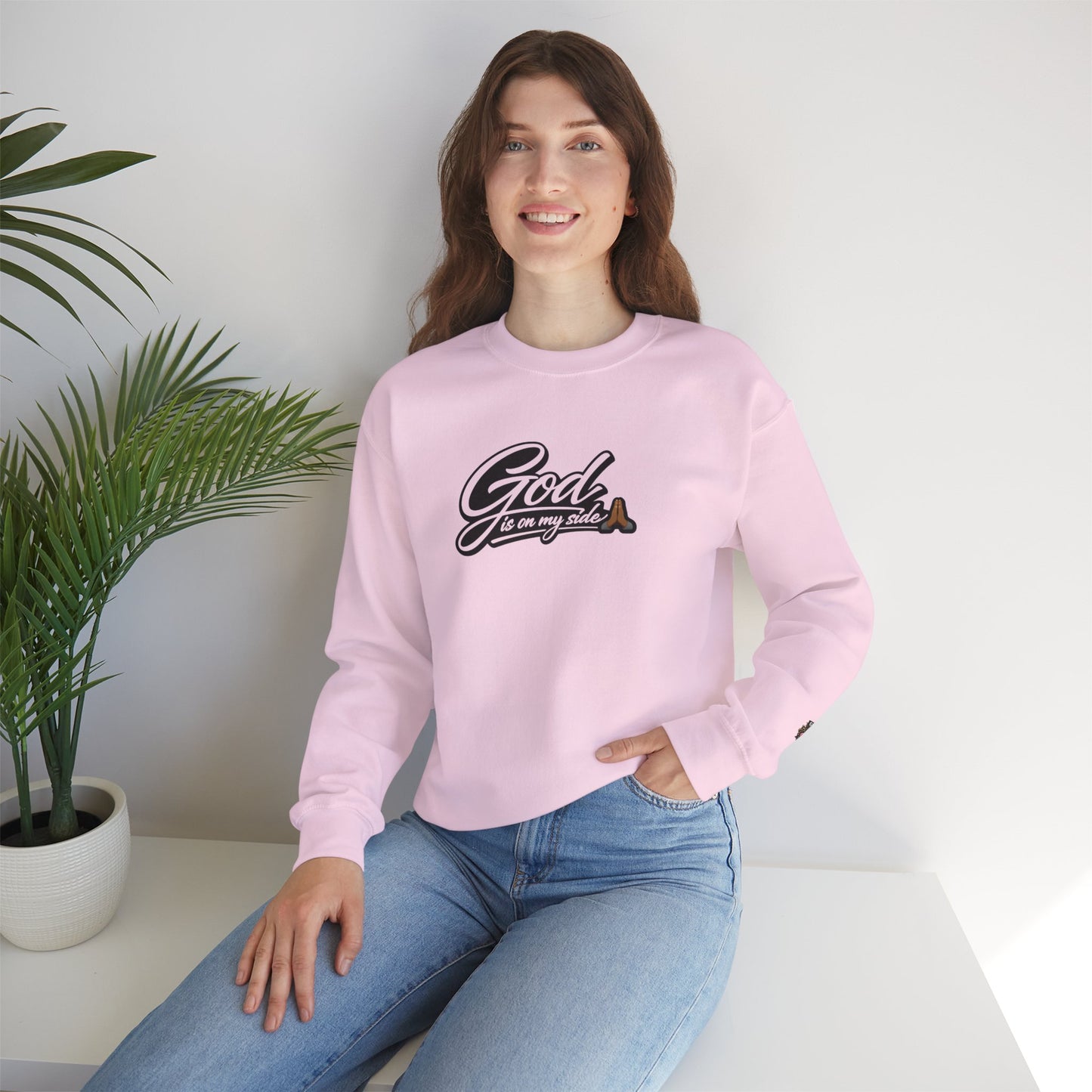 Crewneck Sweatshirt — "God Is On My Side" Faith Script Logo