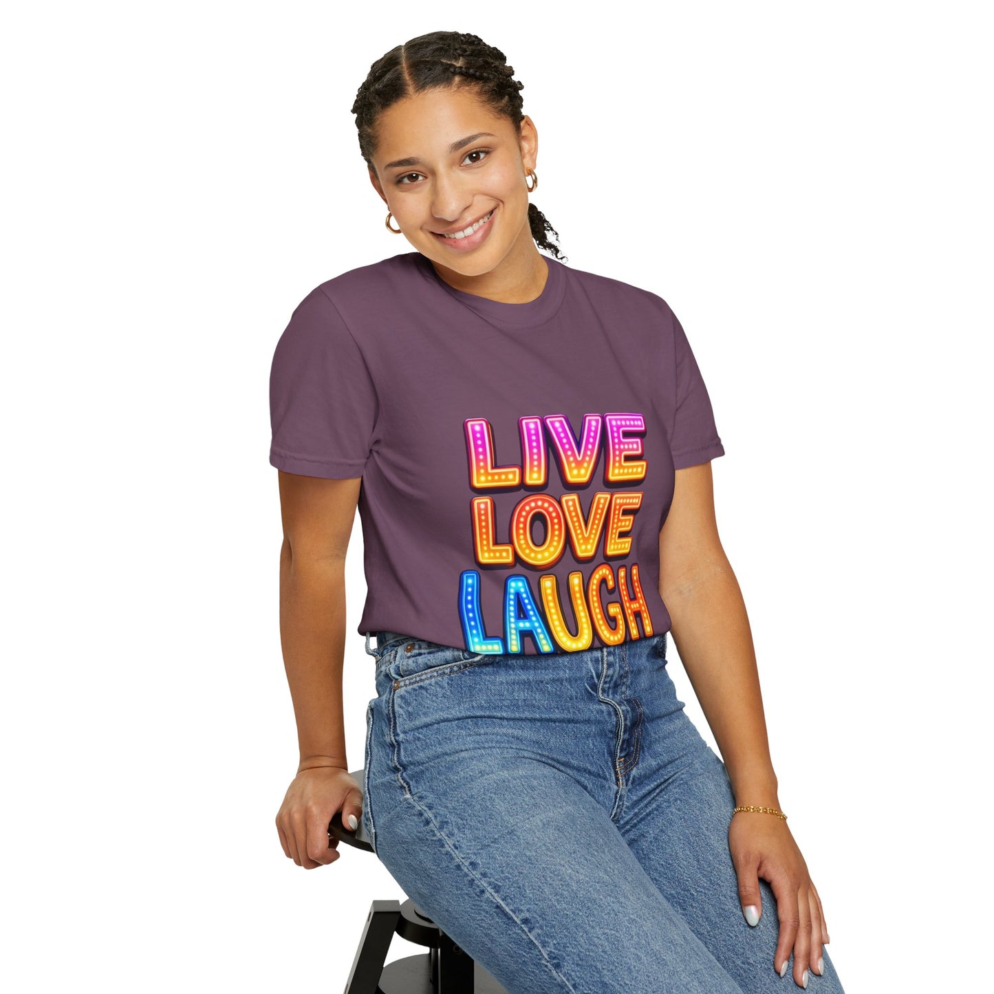 Live Love Laugh Graphic T-Shirt — Colorful Retro Marquee Design