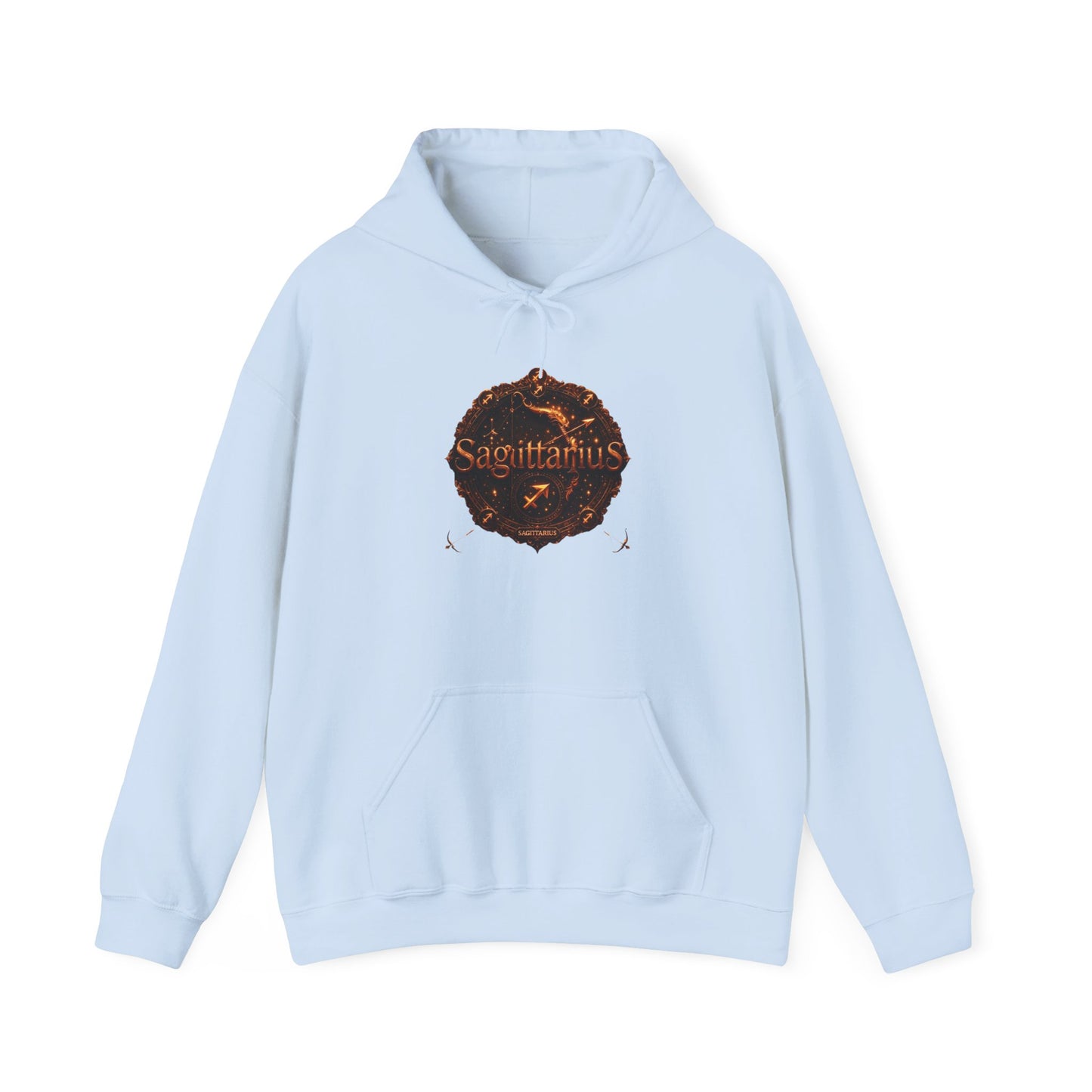Sagittarius Zodiac Hoodie 2 – Astrological Flame Graphic with 'Sagittarius' & Nutrition Facts Back
