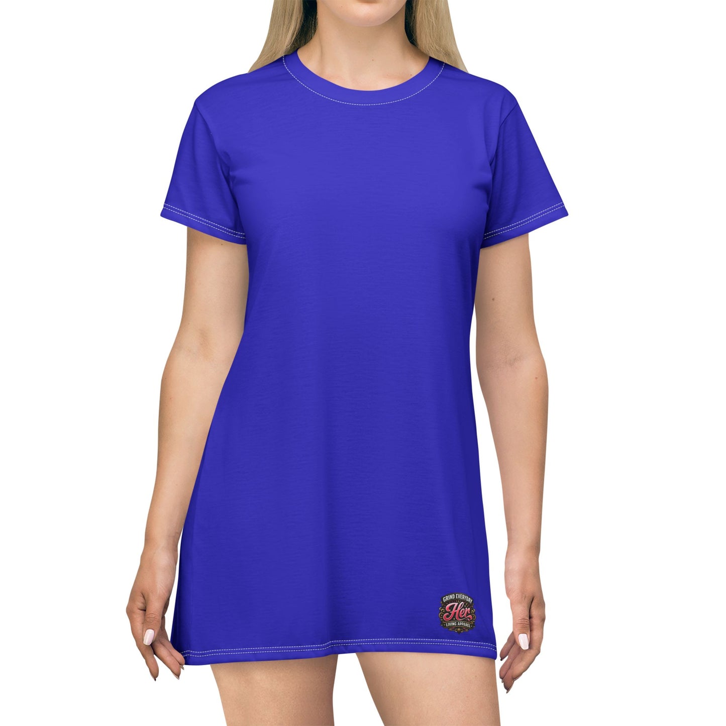 Royal Blue T-Shirt Dress — Casual All-Over Print Tee Dress