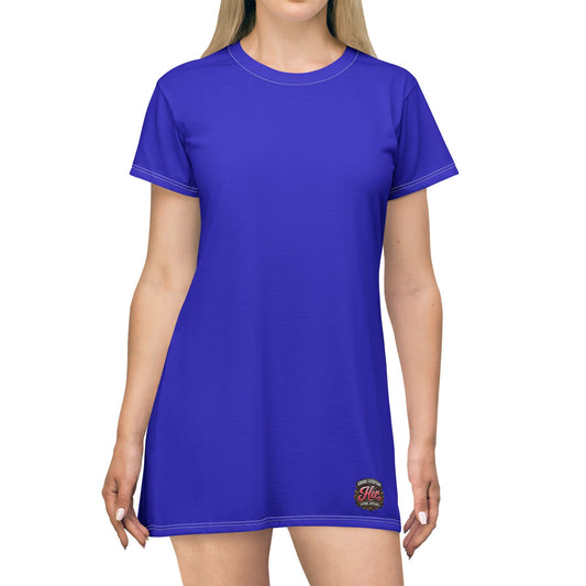 Royal Blue T-Shirt Dress — Casual All-Over Print Tee Dress