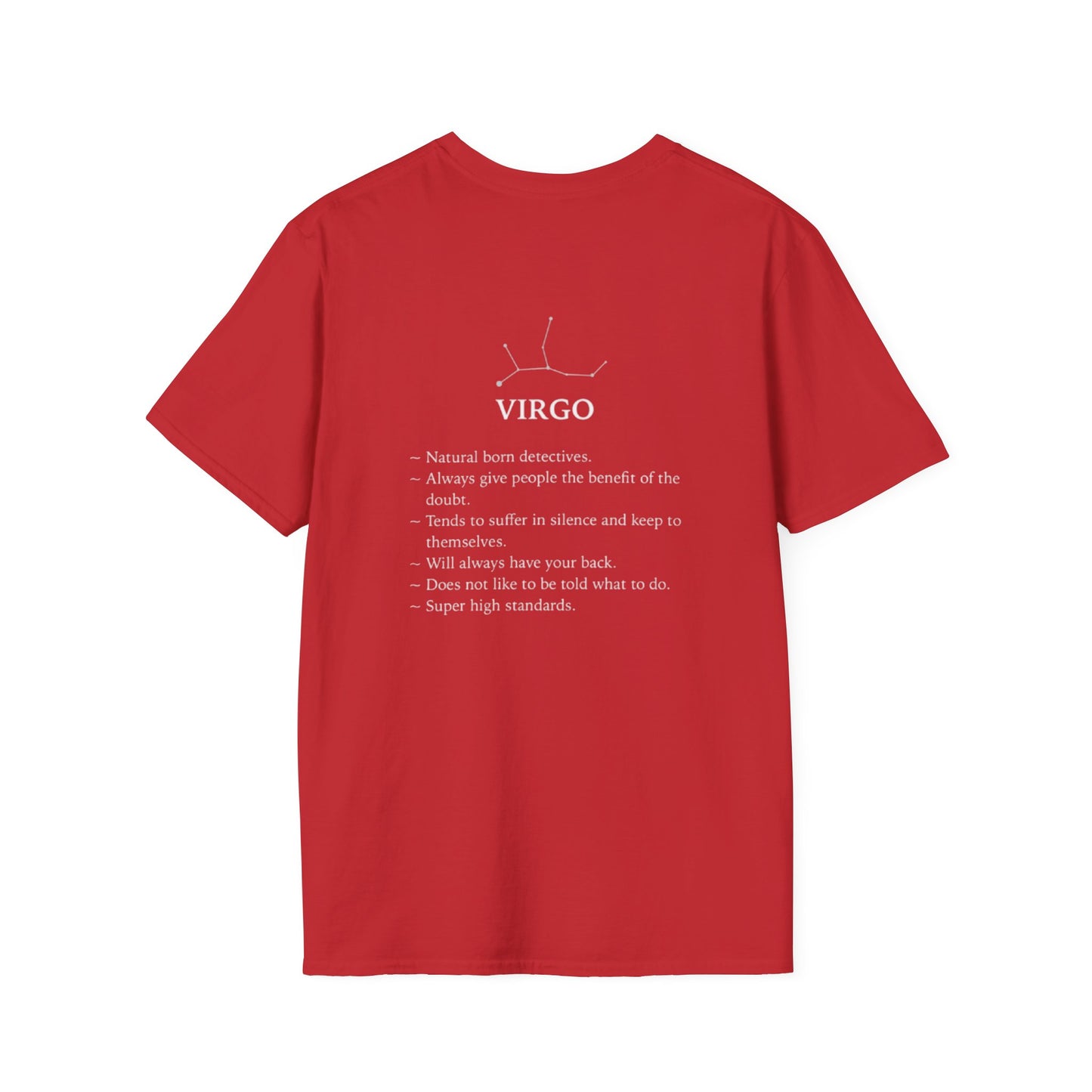 Virgo Zodiac T-Shirt — Vintage Astrology Tee with Virgo Traits (Constellation Back)