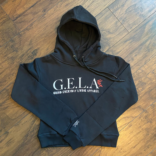 G.E.L.A HER BLACK CROP TOP HOODIE